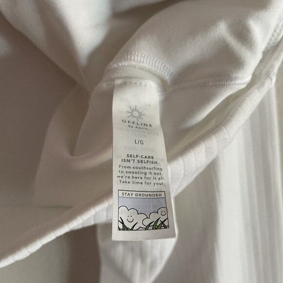 Offline By Aerie Women L White Ribbed Real Me Super Cropped Long Sleeve Bra Top - Picture 7 of 9